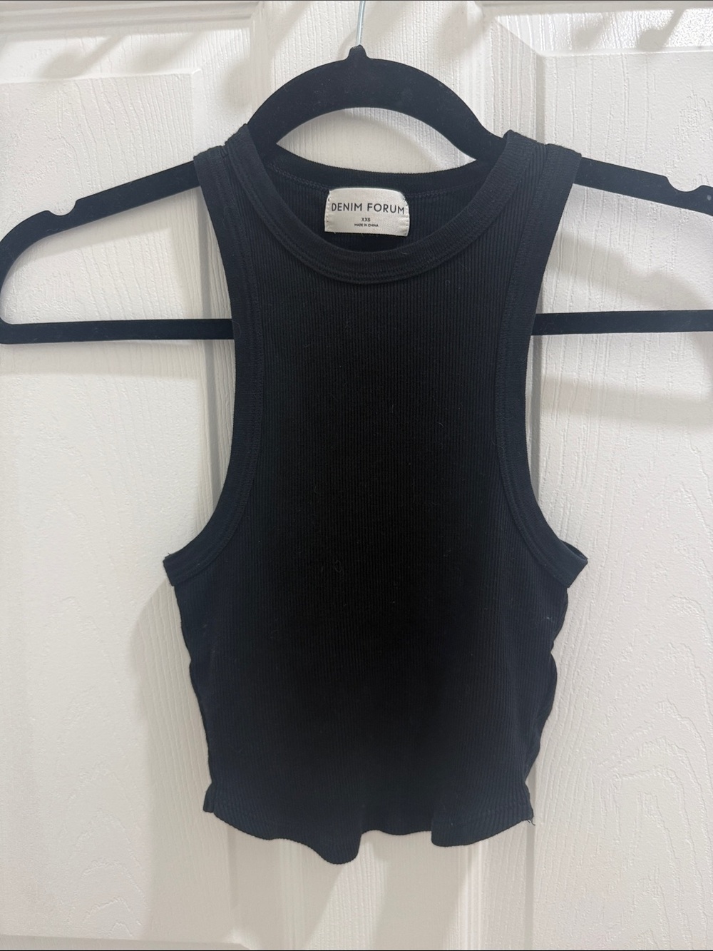 Denim Forum Black Ribbed High-Neck Tank